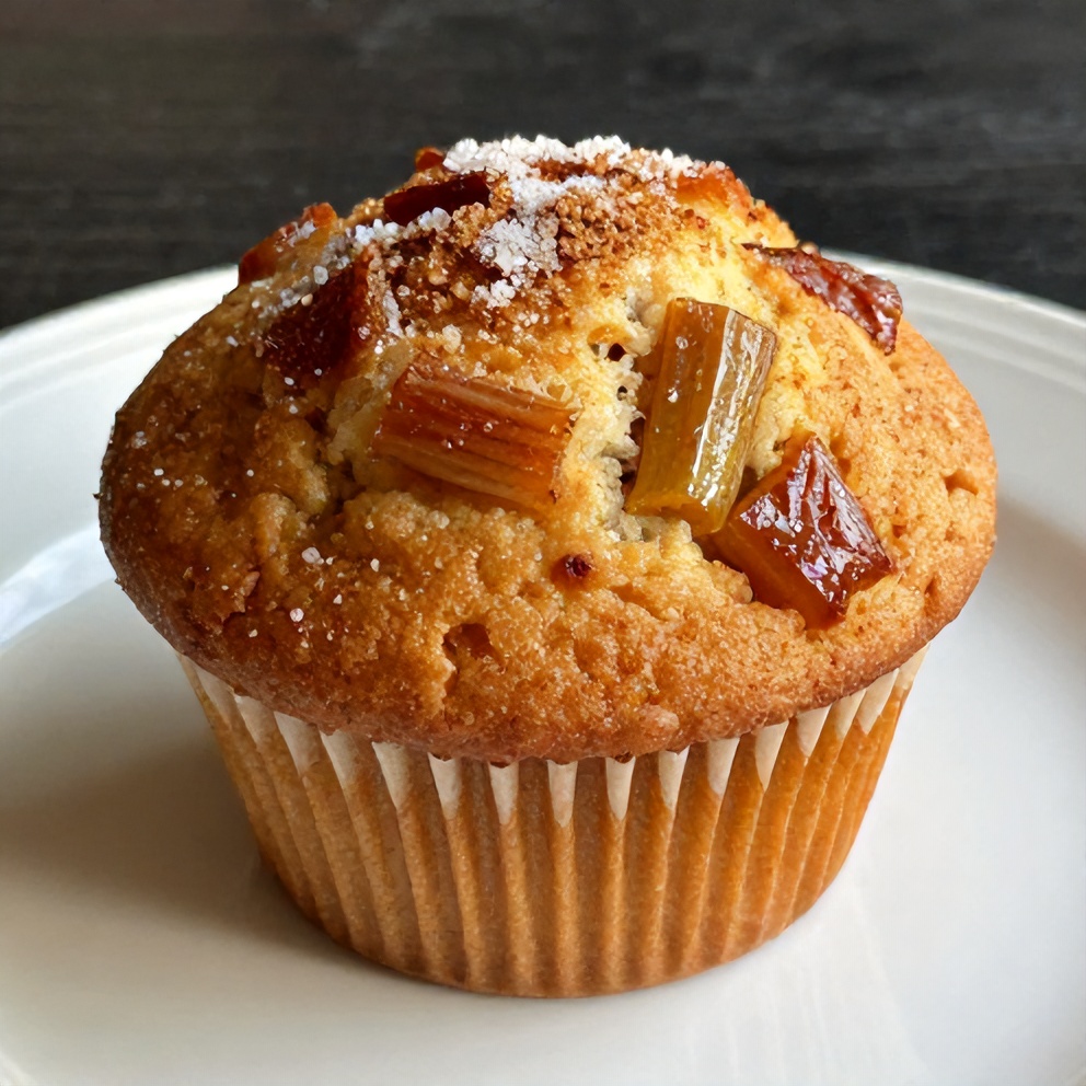 Freshly Baked Caramelized Rhubarb Muffins