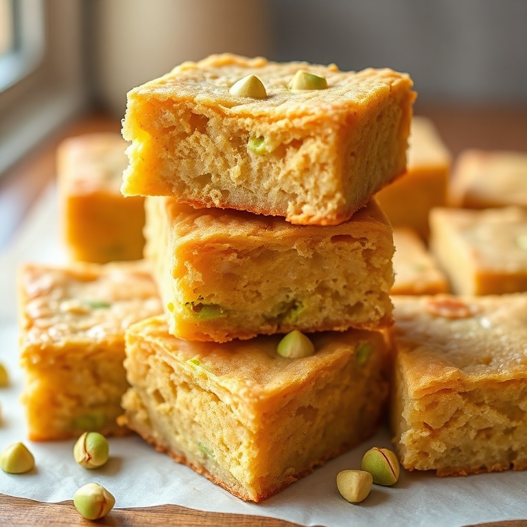 chewy pistachio blondies