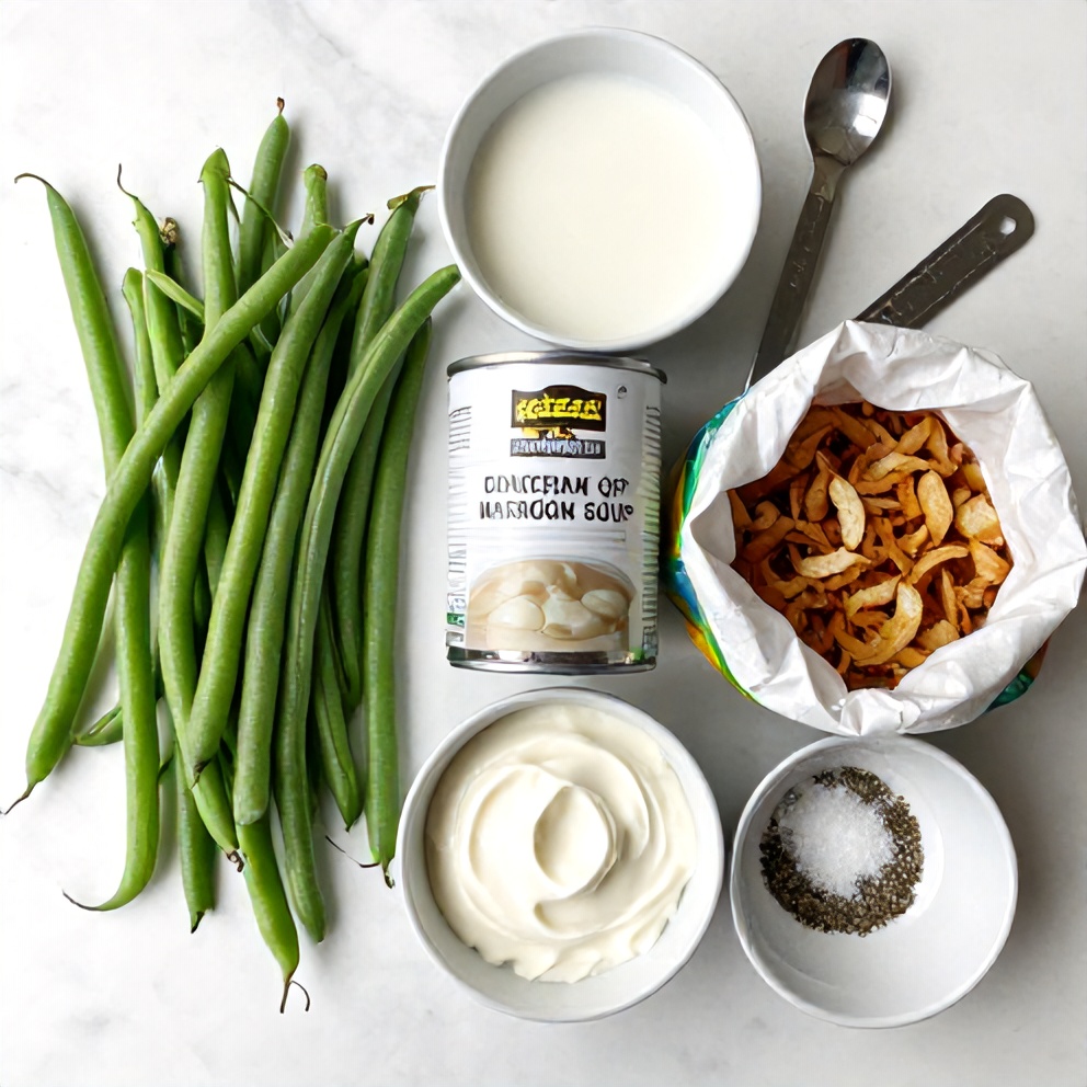 Raw ingredients for green bean casserole