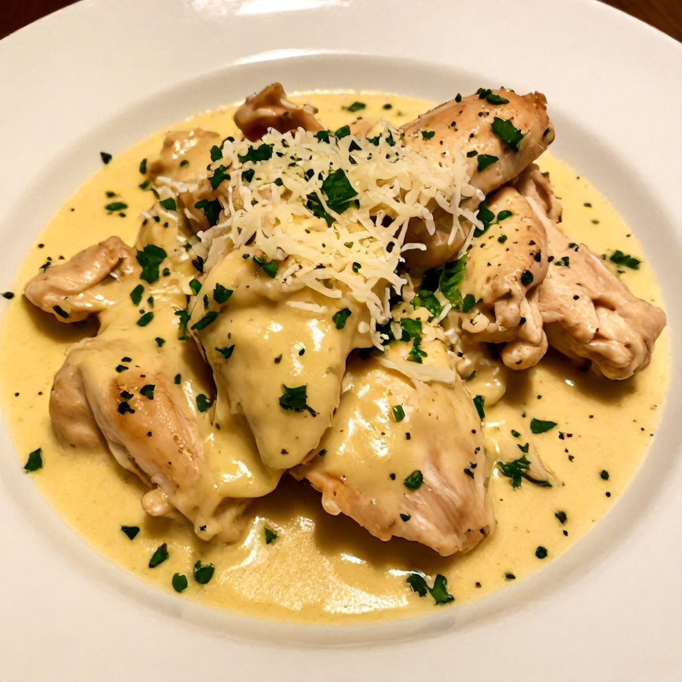 Plated serving of Creamy Lemon Butter Chicken