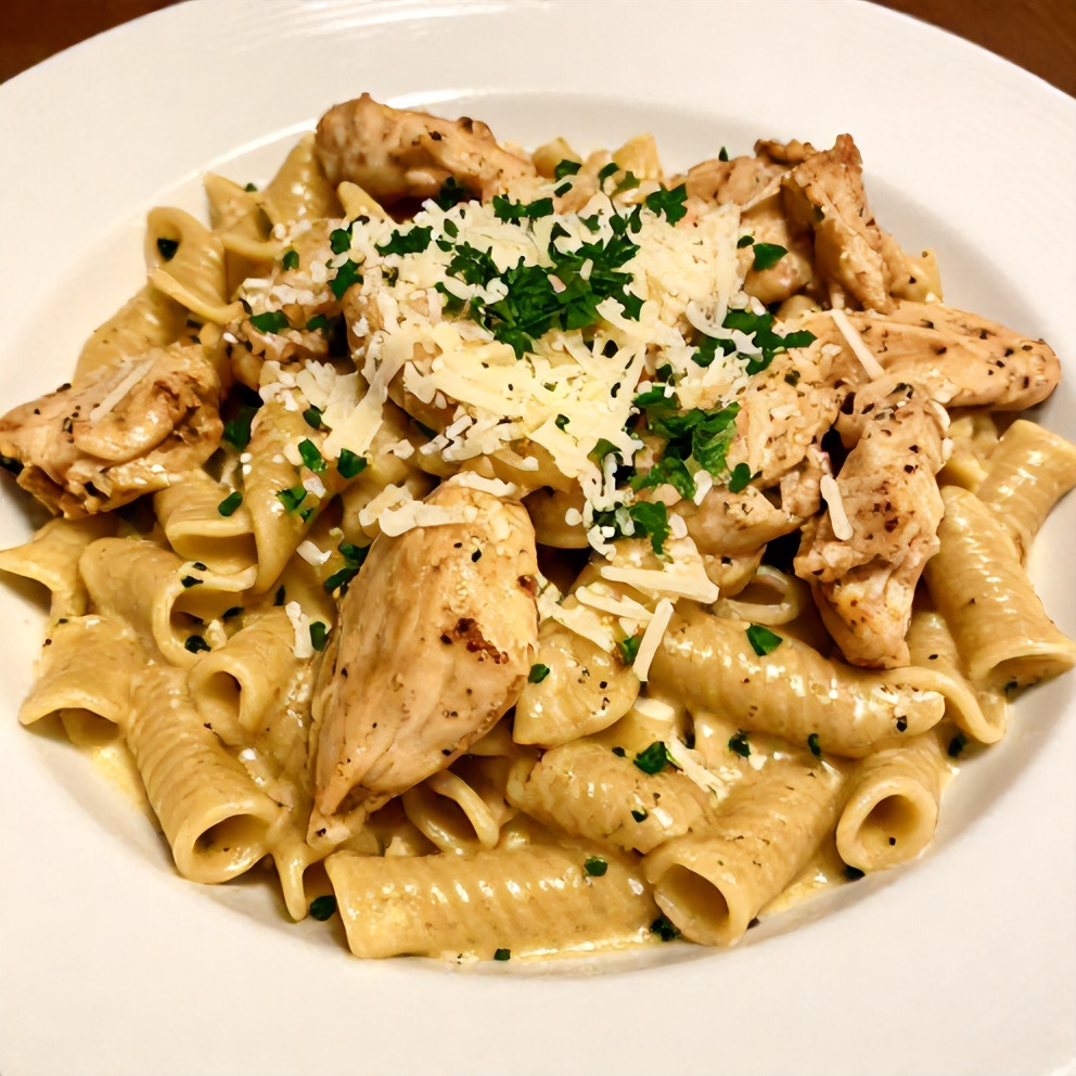 Plated serving of Cajun Chicken Pasta