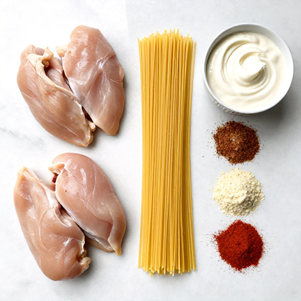 Raw Ingredients for Creamy Cajun Chicken Pasta