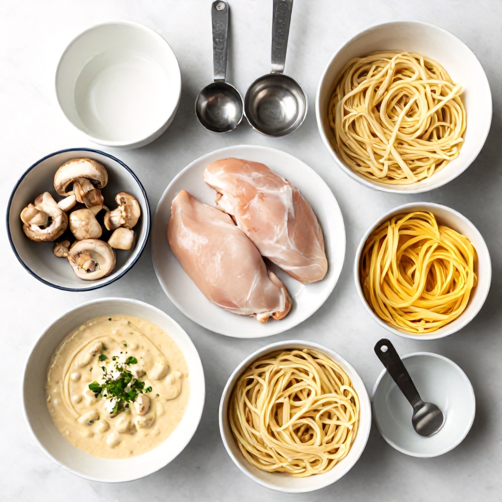 Raw Ingredients for Creamy Chicken Stroganoff