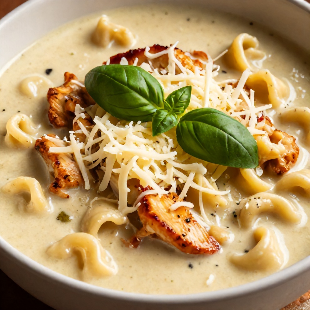 Creamy Crock Pot Chicken Parmesan Soup with Tortellini