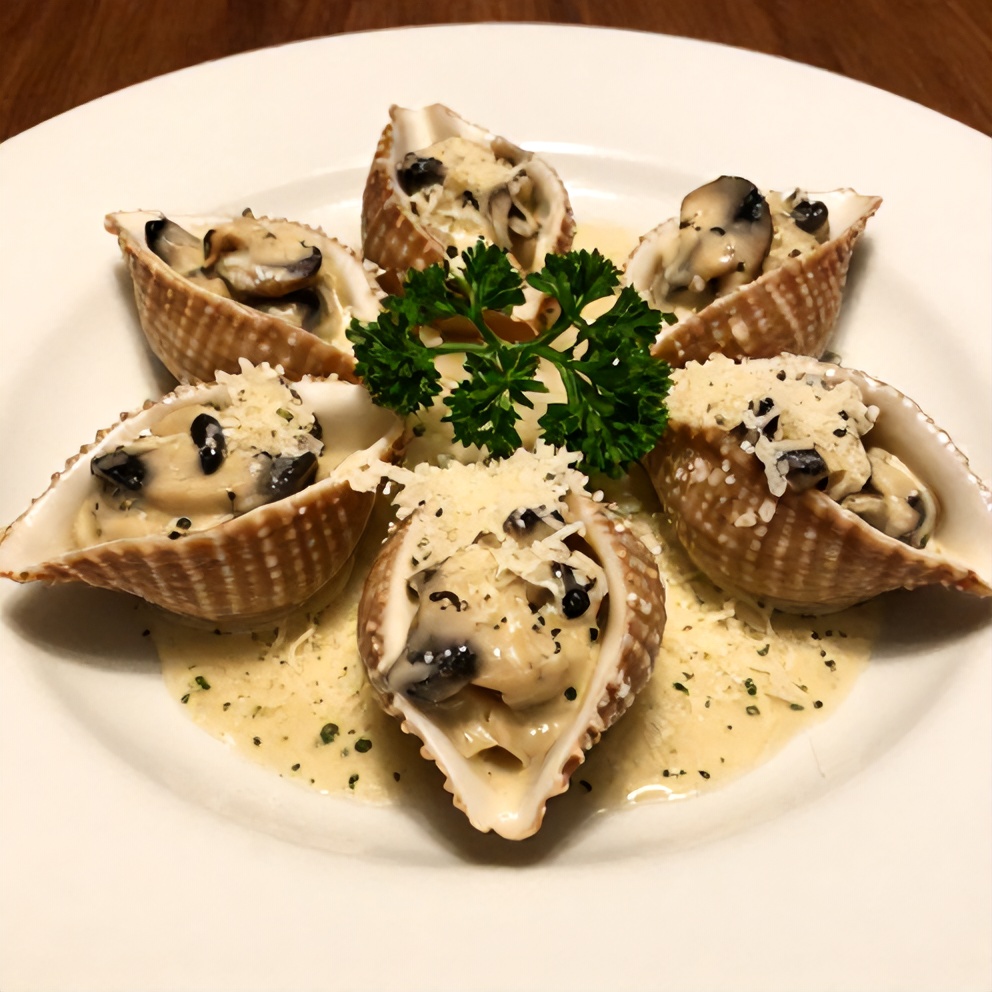 Plated Creamy Garlic Mushroom Stuffed Shells