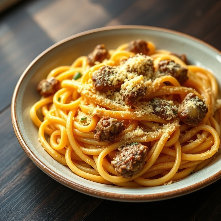 Creamy Garlic Parmesan Beef Pasta