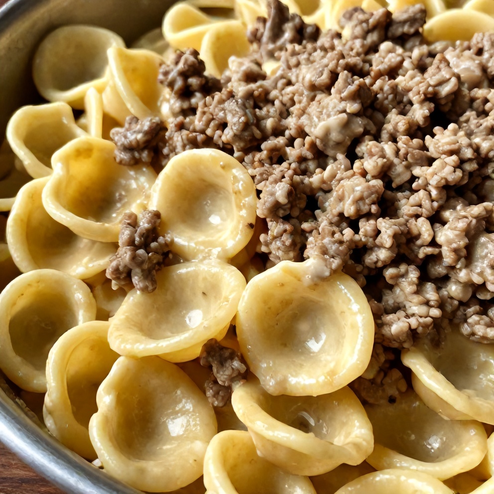 creamy ground beef orecchiette pasta