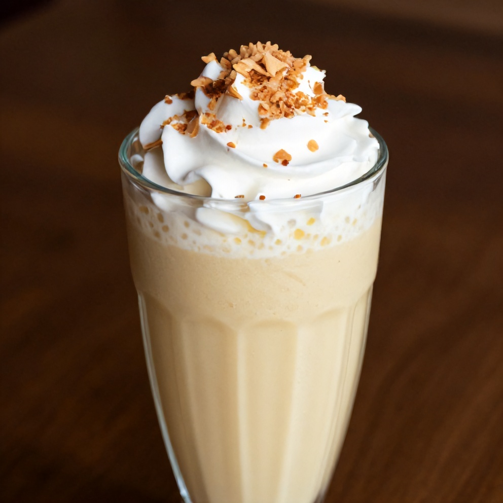 Mango Coconut Protein Shake poured in a glass
