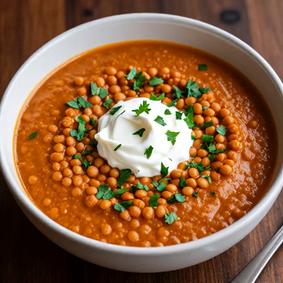 Bowl of Creamy Moroccan Harissa Lentil Soup