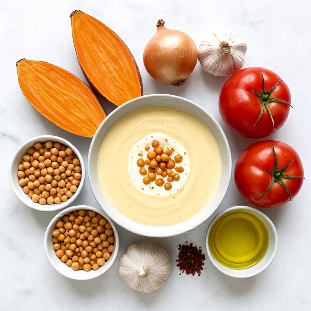 Ingredients for Creamy Moroccan Sweet Potato Soup with Chickpeas