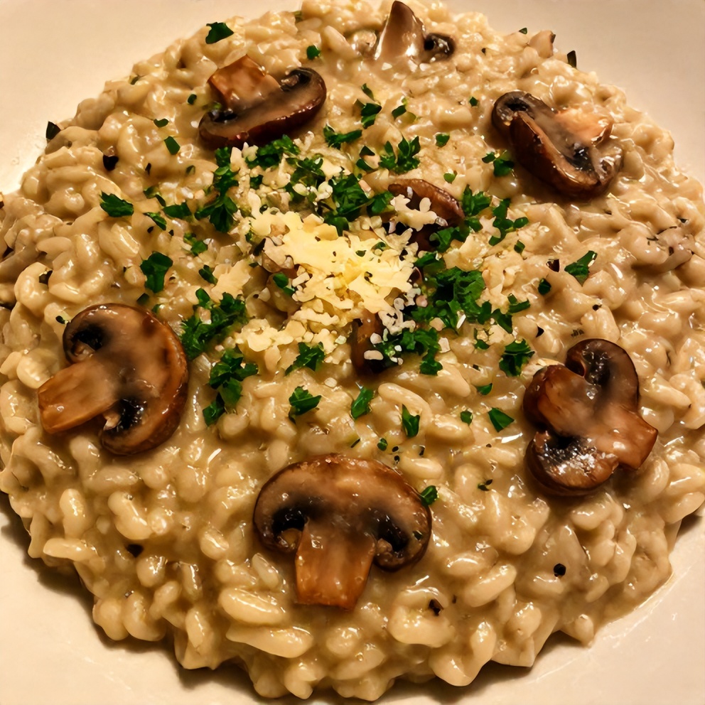 Plated Creamy Mushroom Risotto