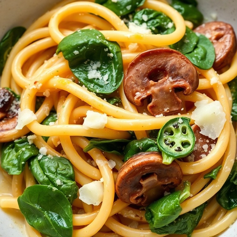 Creamy Parmesan Spinach Mushroom Pasta Skillet