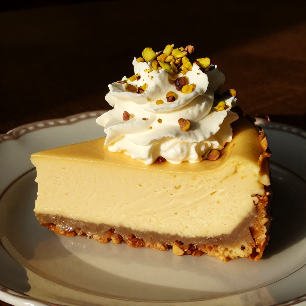 Sliced Creamy Pistachio Cheesecake