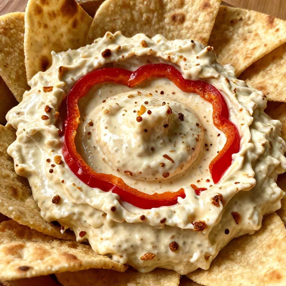 creamy roasted red pepper and garlic dip