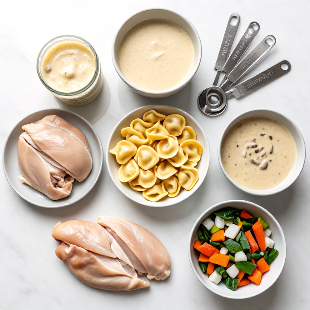 Ingredients for Creamy Slow Cooker Chicken Tortellini Dinner Recipe