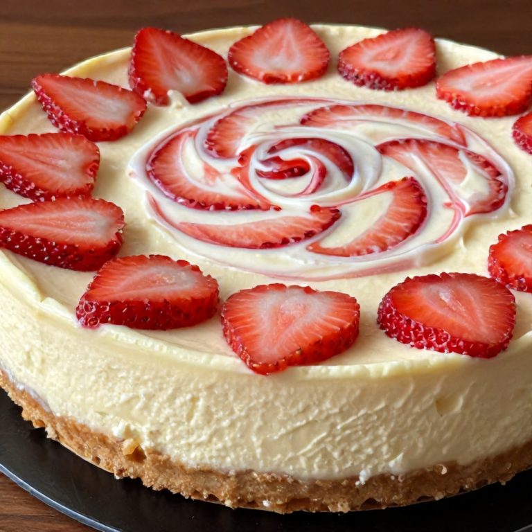 creamy strawberry swirl cheesecake