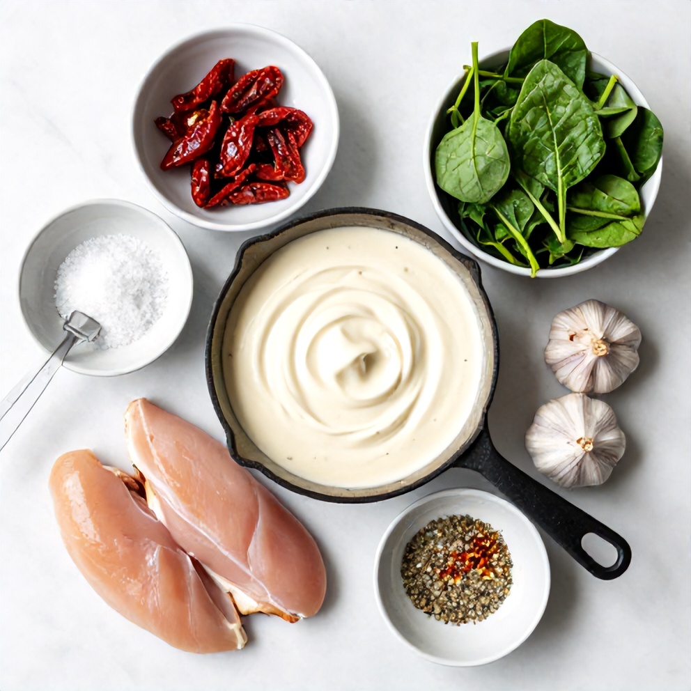 Raw ingredients for Sun-Dried Tomato Chicken Skillet