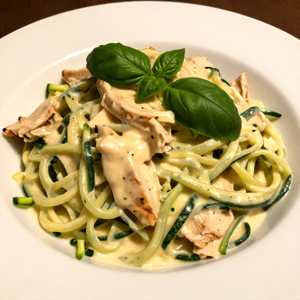 Plated Zucchini Noodle Chicken Alfredo