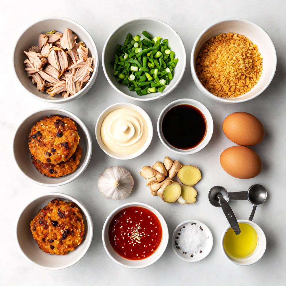 Raw ingredients for Crispy Asian Tuna Cakes with Spicy Sriracha Aioli