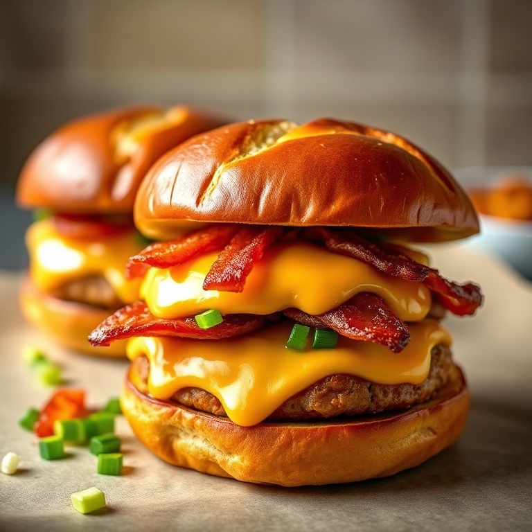 Crispy Beer Cheese Pretzel Burgers