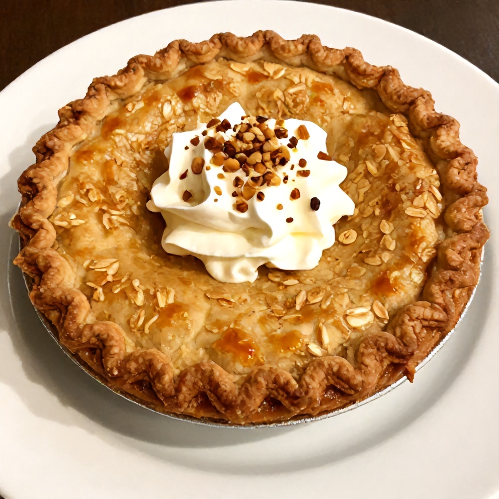 Sliced Burnt Honey Pie with Flaky Oat Crust on a plate