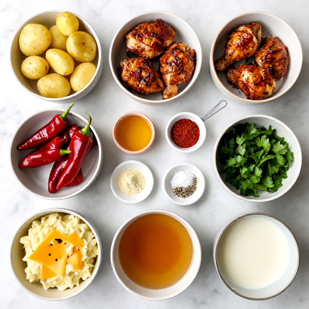 Raw ingredients for Crispy Chipotle Honey Chicken with Smoked Gouda Mashed Potatoes