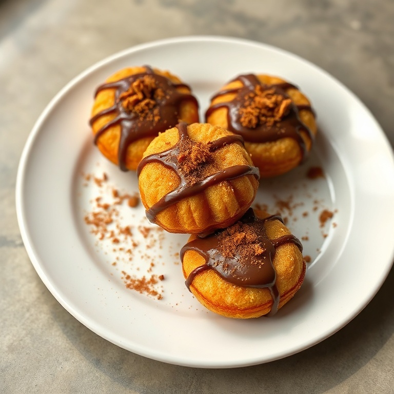 Perfectly plated Crispy Churro Bites with Nutella topped with a drizzle and cinnamon