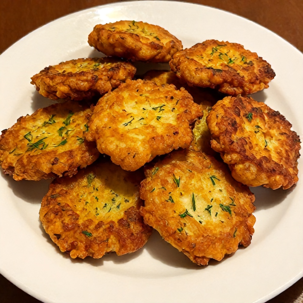 Plate of crispy dill pickle fritters with a side of ranch dressing