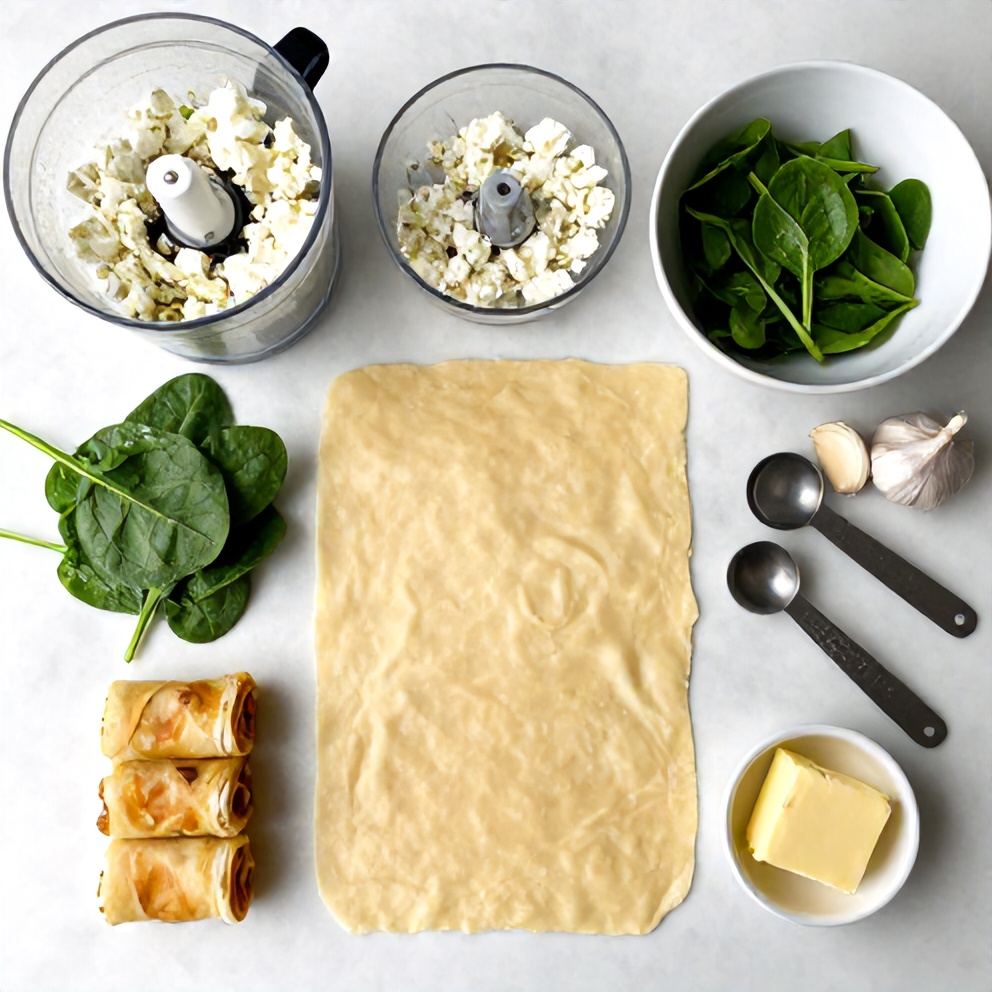 Raw Ingredients for Crispy Feta Phyllo Rolls