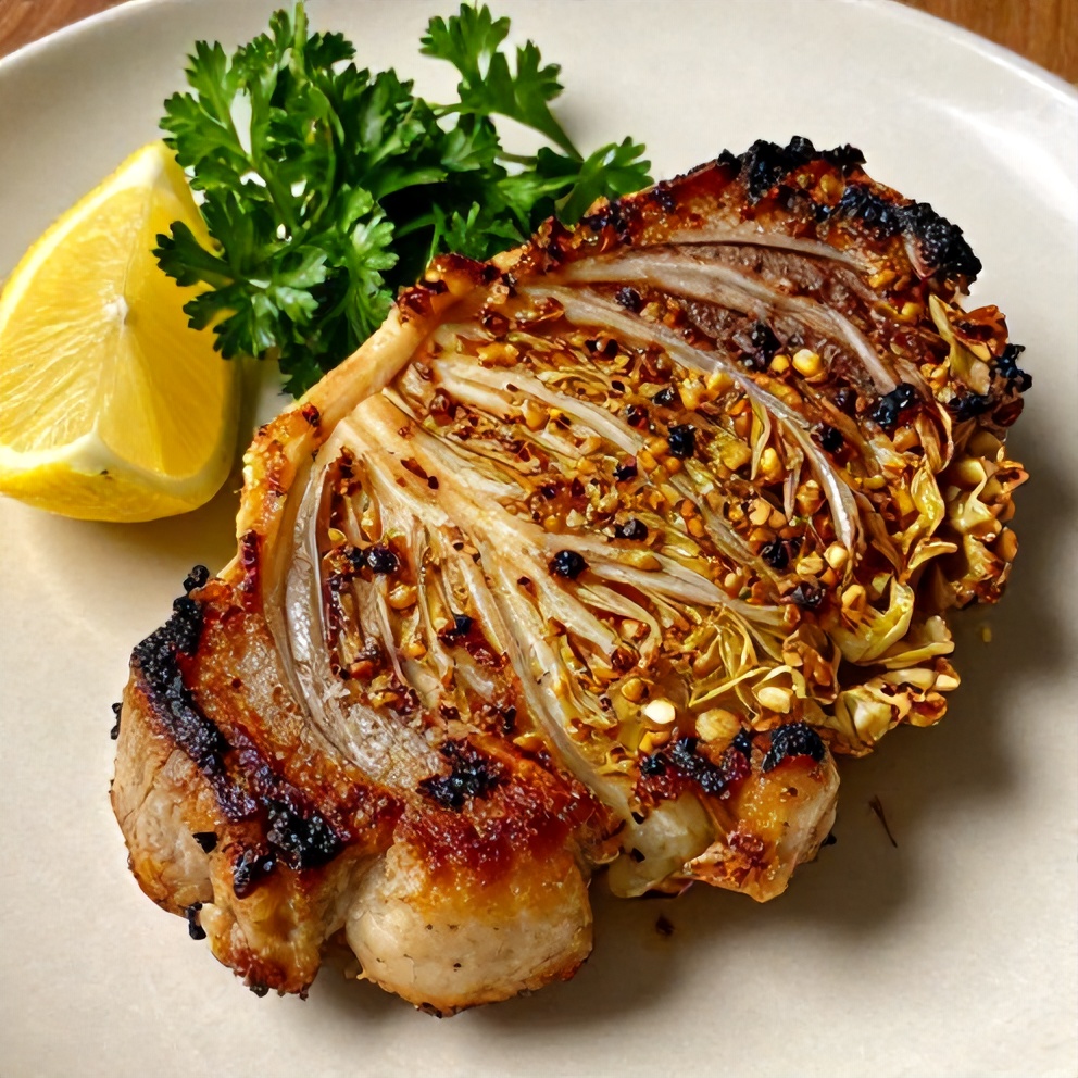 Plated Garlic Roasted Cabbage Steaks with Smoky Spices