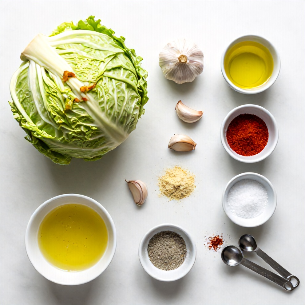 Raw Ingredients for Garlic Roasted Cabbage Steaks