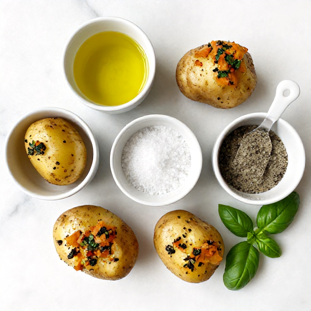 Raw ingredients for Crispy Parmesan Pesto Roasted Potatoes