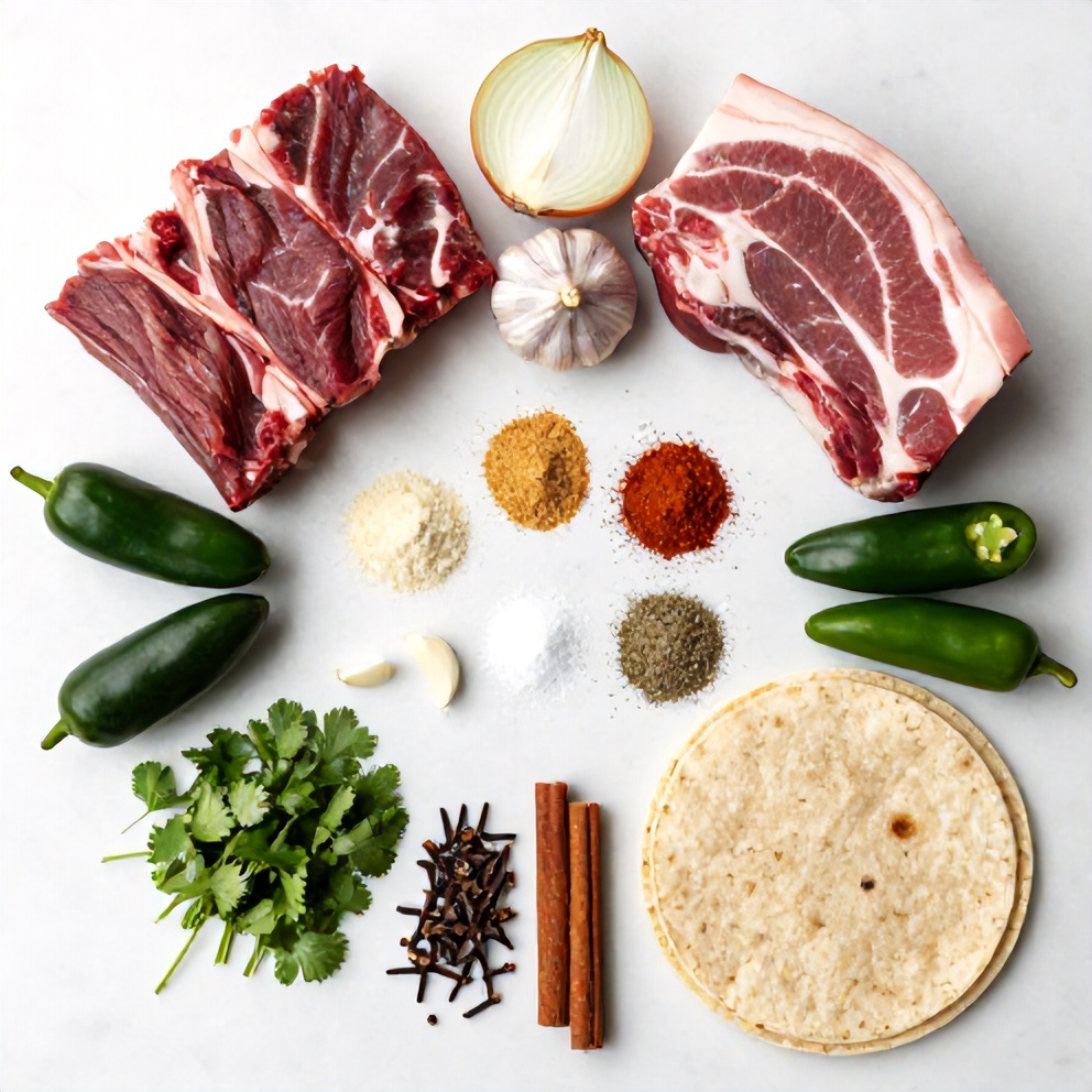 Raw ingredients for Pot Birria Tacos