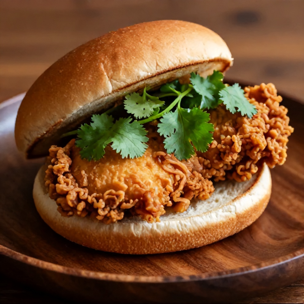 Thai fried chicken sandwich on a plate