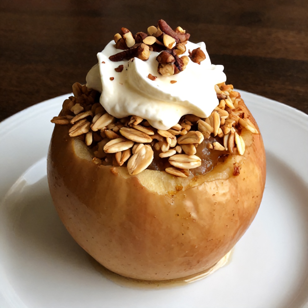 Plated Baked Stuffed Apples with Whipped Cream
