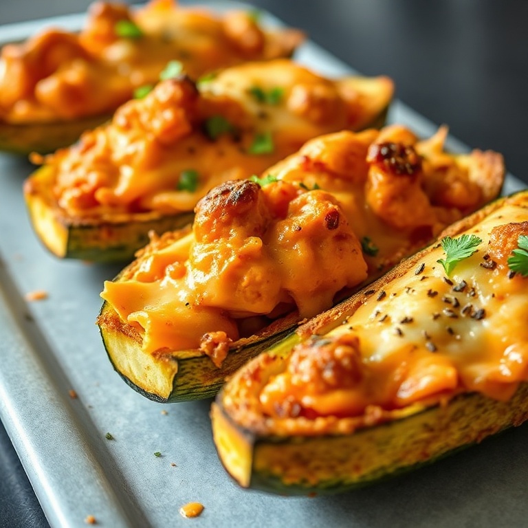 Easy Buffalo Chicken Zucchini Boats
