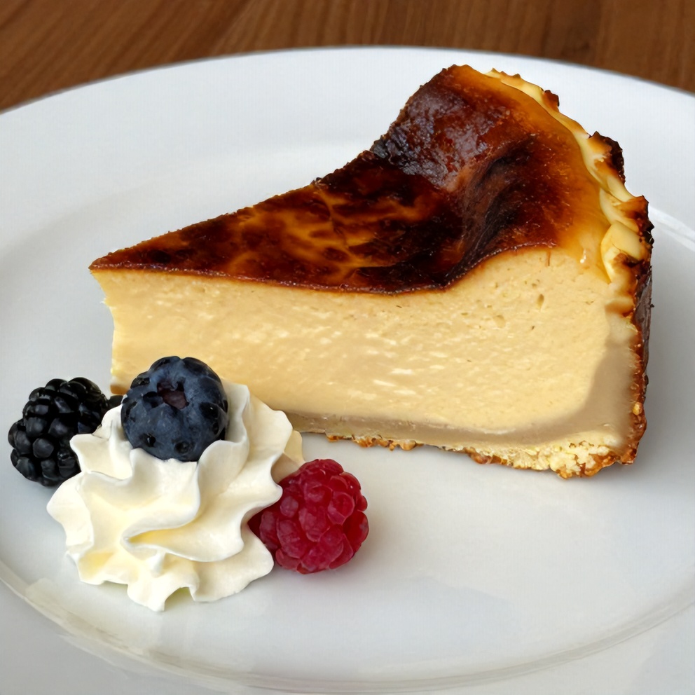 Sliced Burnt Basque Cheesecake on a plate