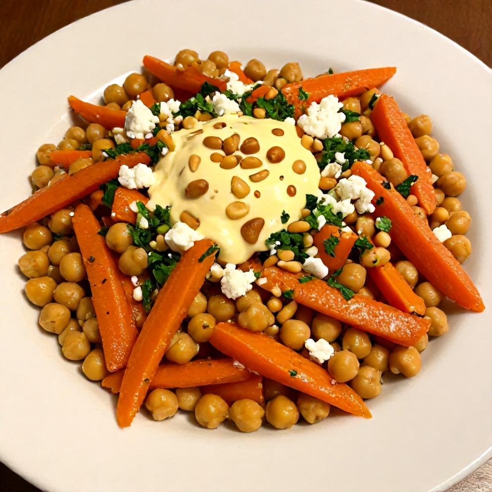 Plated Carrot Chickpea Salad with Lemon Dressing