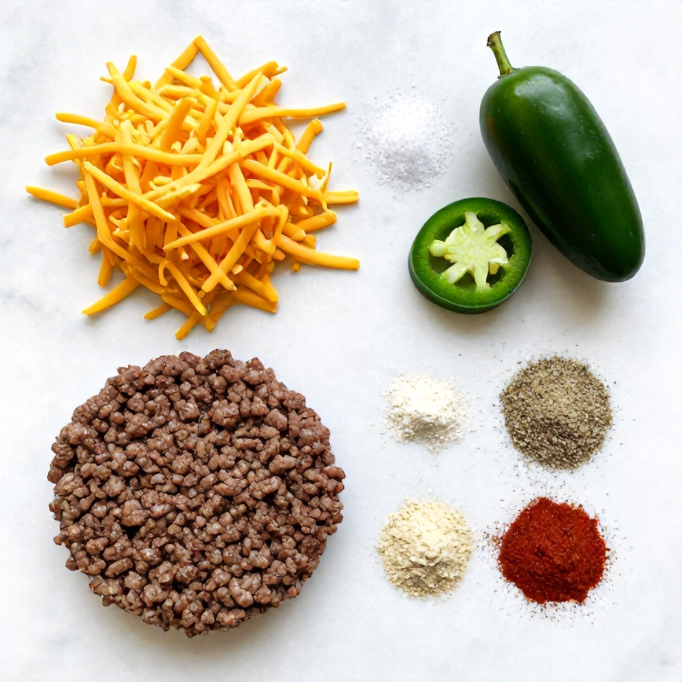Raw ingredients for Cheddar Jalapeño Burgers