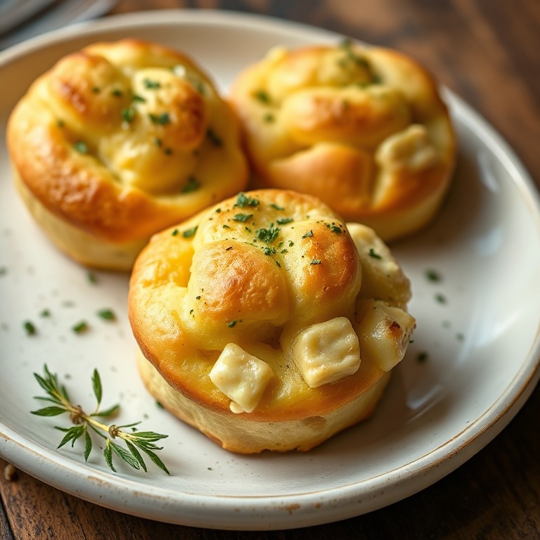 Perfectly plated cheesy garlic cruffins with a sprinkle of herbs