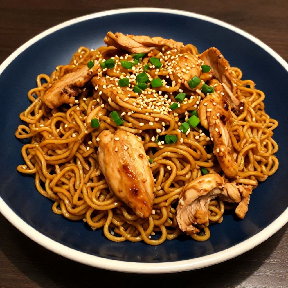 Plated Chicken Ramen Stir Fry