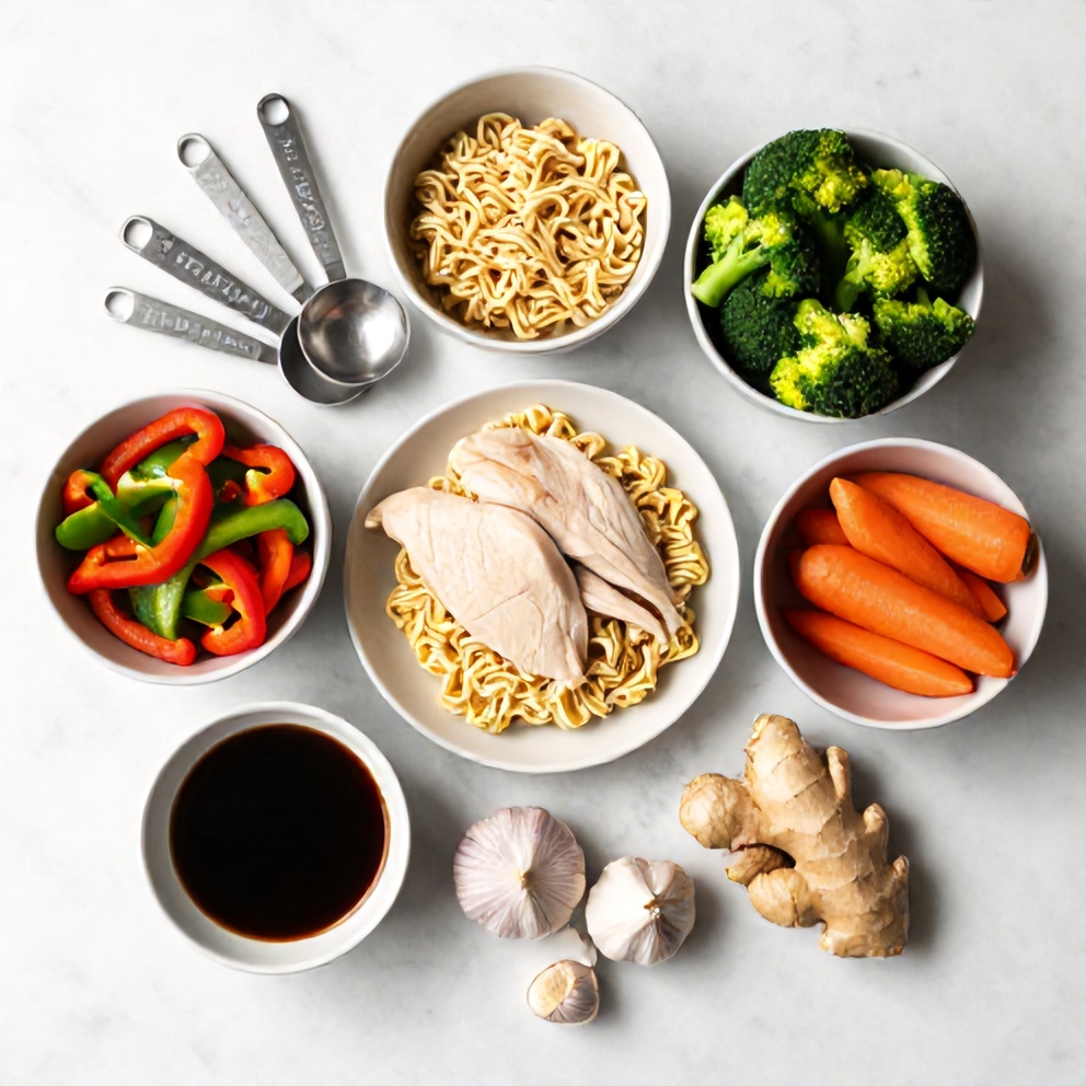 Raw Ingredients for Easy Chicken Ramen Stir Fry