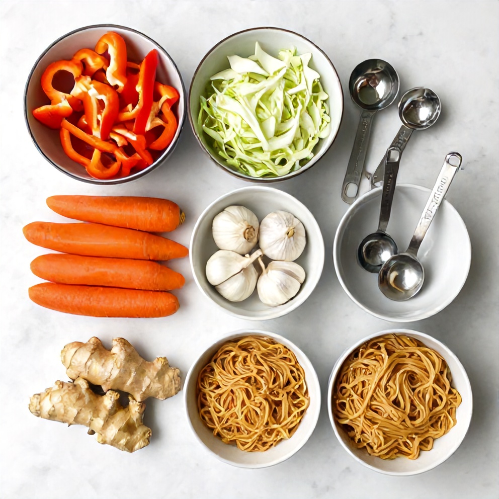 Chow Mein Ingredients Flat Lay