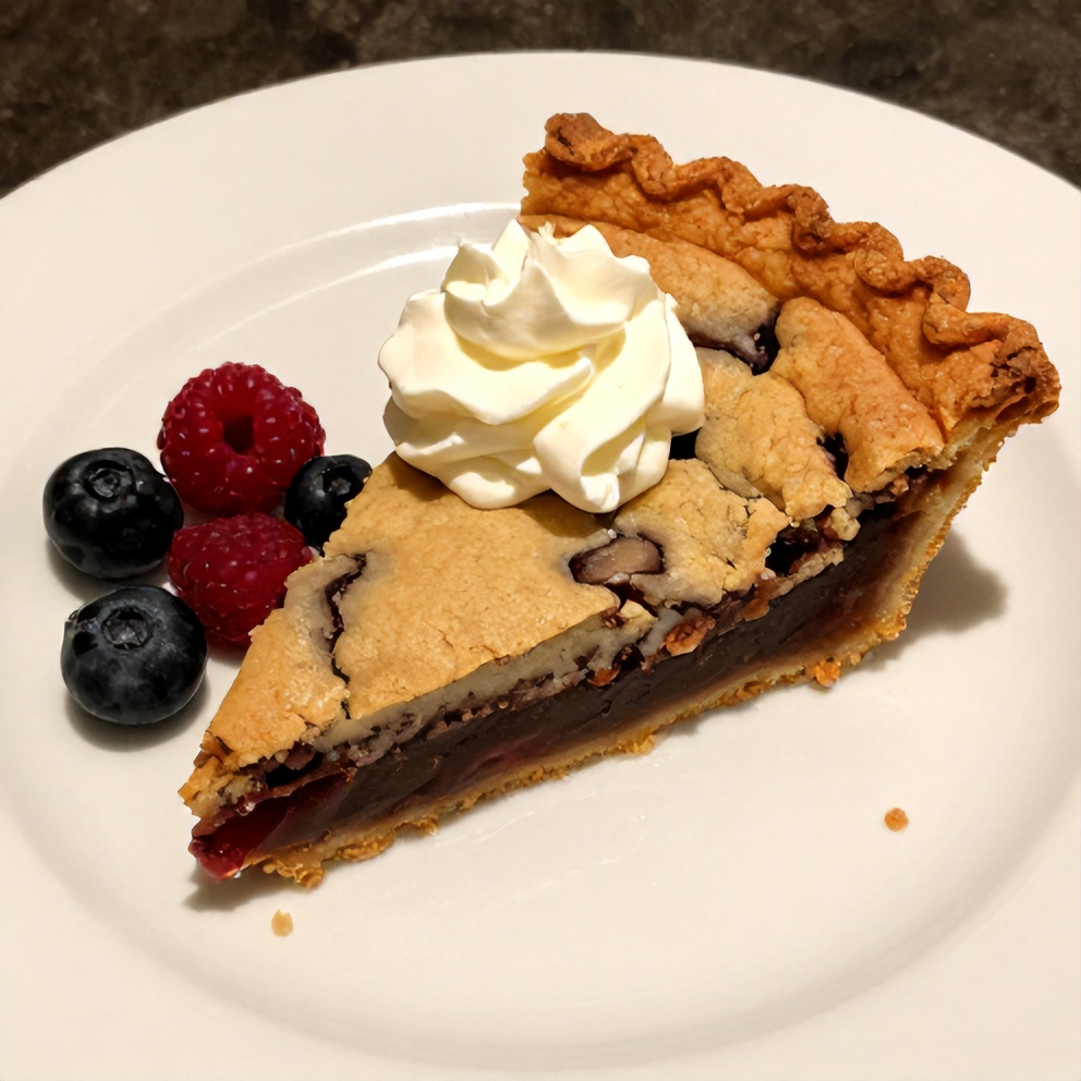 Slice of Chocolate Chip Cookie Pie on a plate