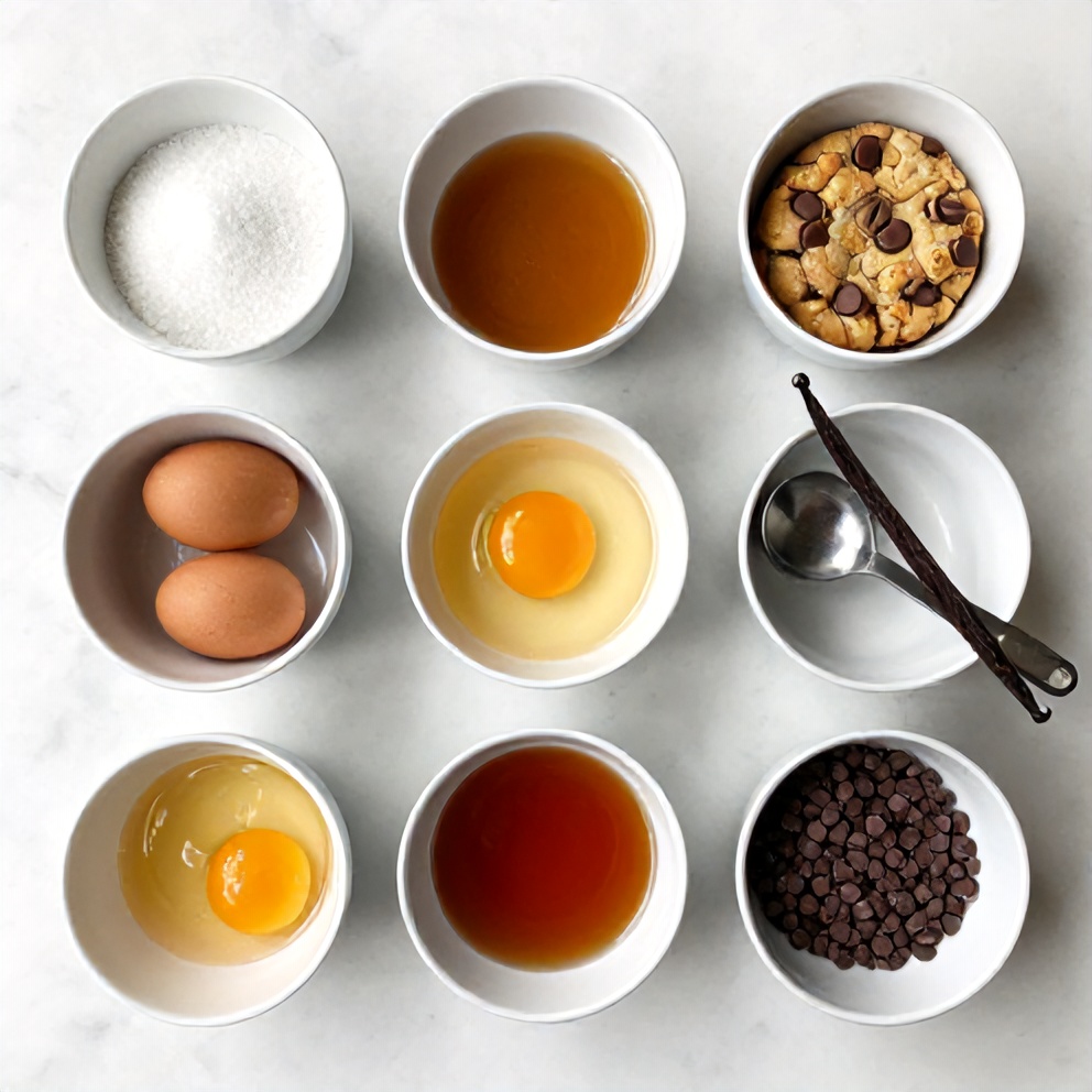 Chocolate Chip Cookie Pie ingredients on a marble surface
