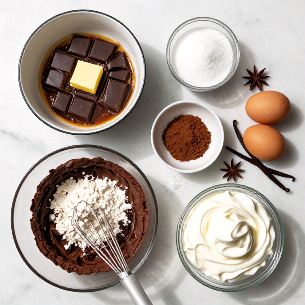 Raw ingredients for Easy Chocolate Mousse Brownies