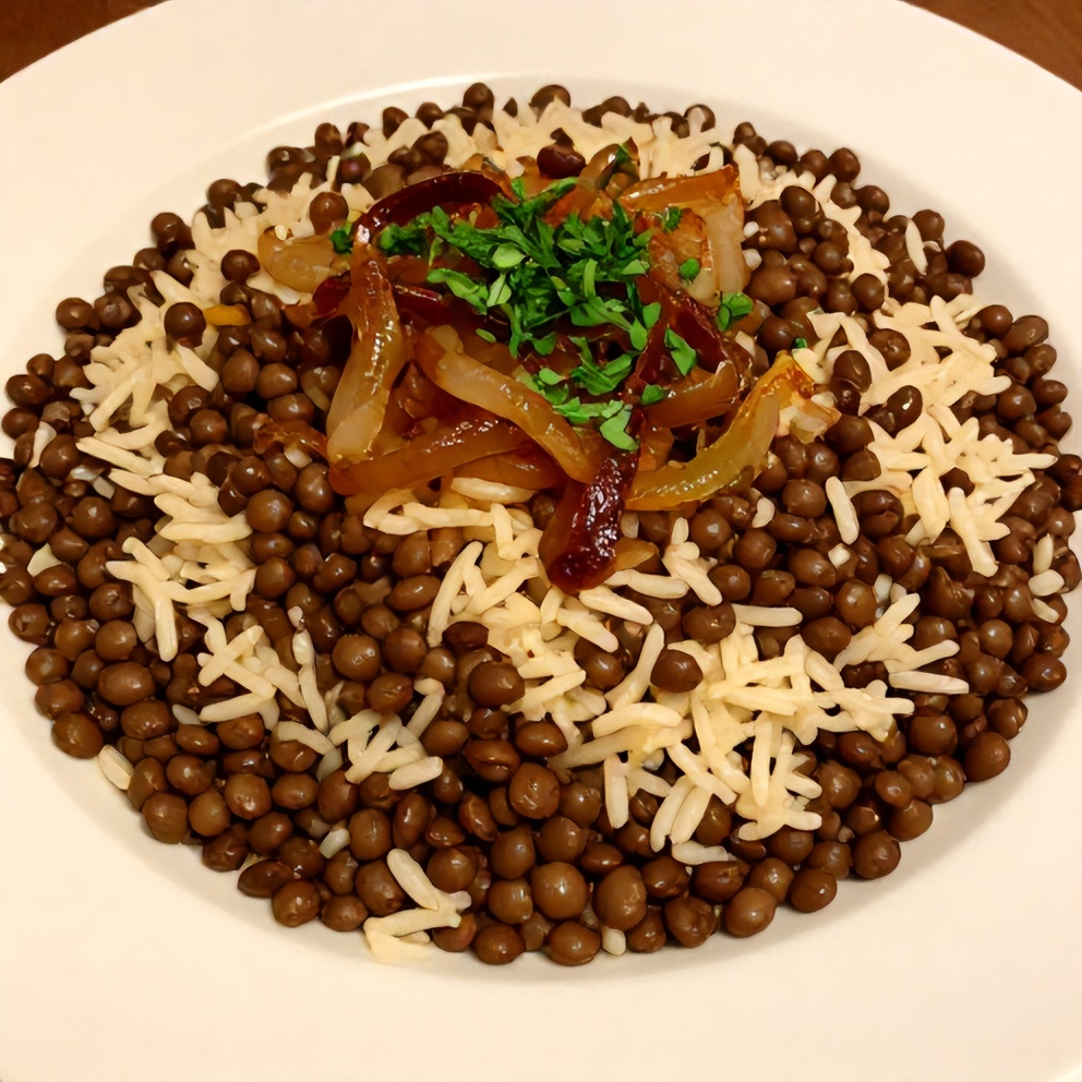 Plated Mujadara Lentils and Rice