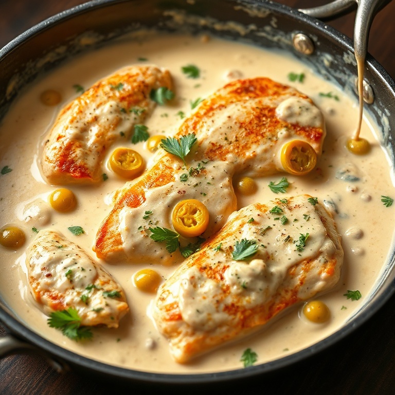 easy creamy pepperoncini chicken skillet