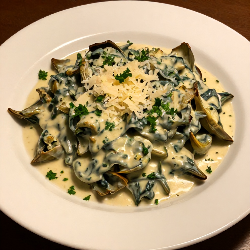 Plated Creamy Spinach Artichokes