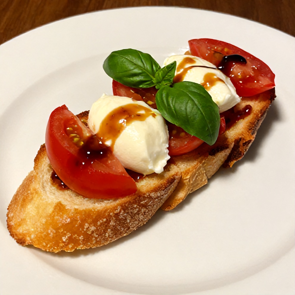 Plated serving of crispy bruschetta